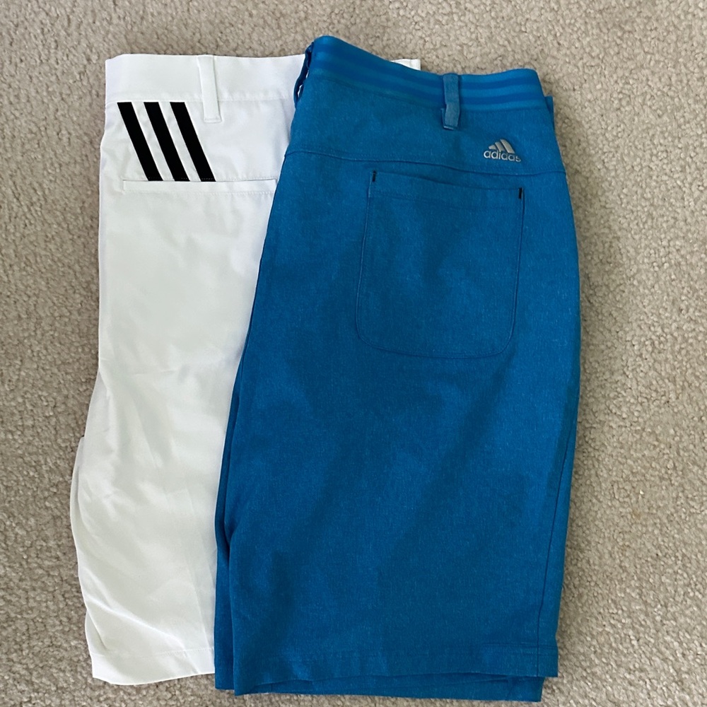 Adidas White and Blue Athletic Shorts